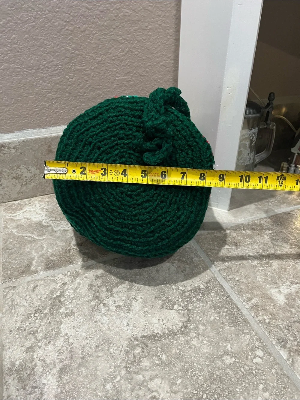 Handmade Red, Green & White Crochet Drawstring Bucket Bag